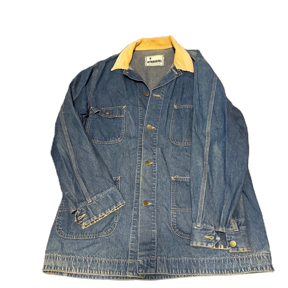 Vintage Roebucks Jacket Large Blue Denim Chore Barn Made Usa Sears Collared